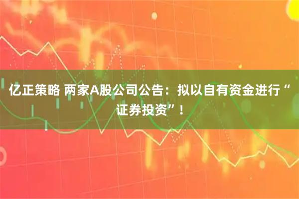 亿正策略 两家A股公司公告：拟以自有资金进行“证券投资”！