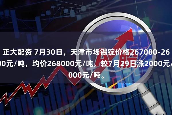 正大配资 7月30日，天津市场锡锭价格267000-269000元/吨，均价268000元/吨，较7月29日涨2000元/吨。